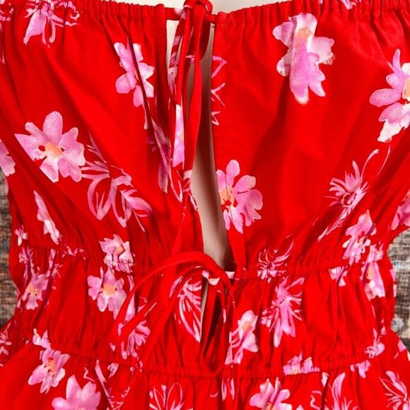 WAYF Halter Top Tank Size XL Tie Front Red Pink Flowers Summer Vacation New - Picture 4 of 11